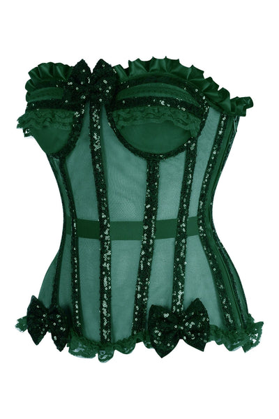 Top Drawer Steel Boned Dark Green Sequin Underwire Bustier Corset