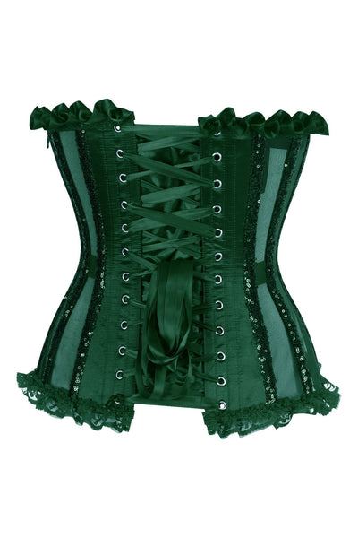 Top Drawer Steel Boned Dark Green Sequin Underwire Bustier Corset