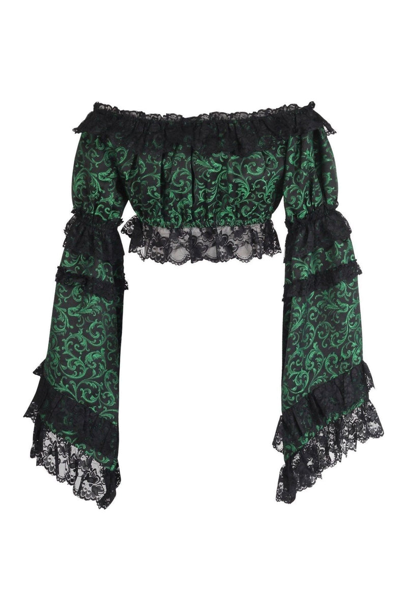 Black/Green Striped Smocked Flare Sleeve Peasant Top