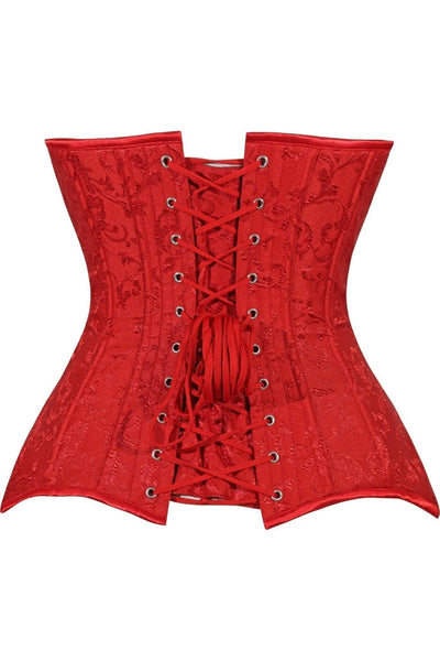 Lavish Red Brocade Overbust Corset W/Busk Closure - Daisy Corsets