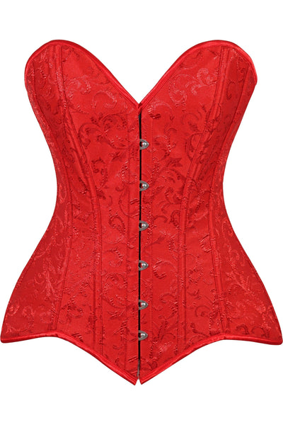 Lavish Red Brocade Overbust Corset W/Busk Closure - Daisy Corsets
