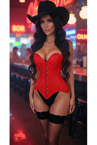 Lavish Red Brocade Overbust Corset W/Busk Closure - Daisy Corsets