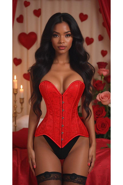 Lavish Red Brocade Overbust Corset W/Busk Closure - Daisy Corsets