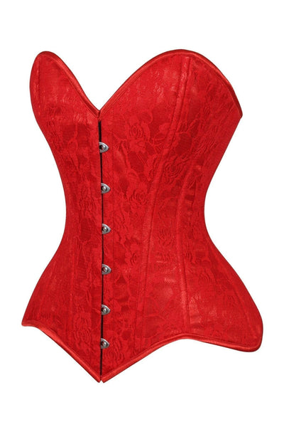 Lavish Red Lace Overbust Corset Sweetheart Neckline Busk Closure - Daisy Corsets