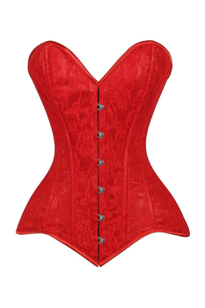 Lavish Red Lace Overbust Corset Sweetheart Neckline Busk Closure - Daisy Corsets
