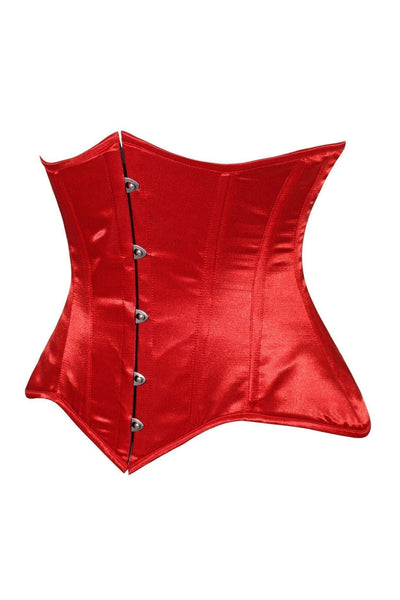 Lavish Red Satin Underbust Corset Waist Cincher Busk Closure - Daisy Corsets