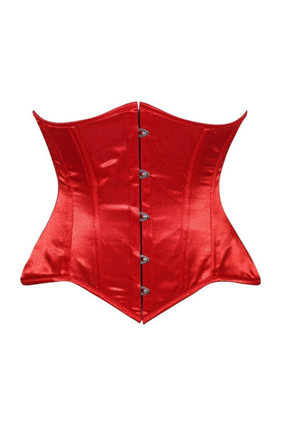 Lavish Red Satin Underbust Corset Waist Cincher Busk Closure - Daisy Corsets