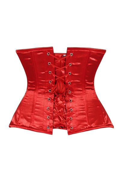 Lavish Red Satin Underbust Corset Waist Cincher Busk Closure - Daisy Corsets