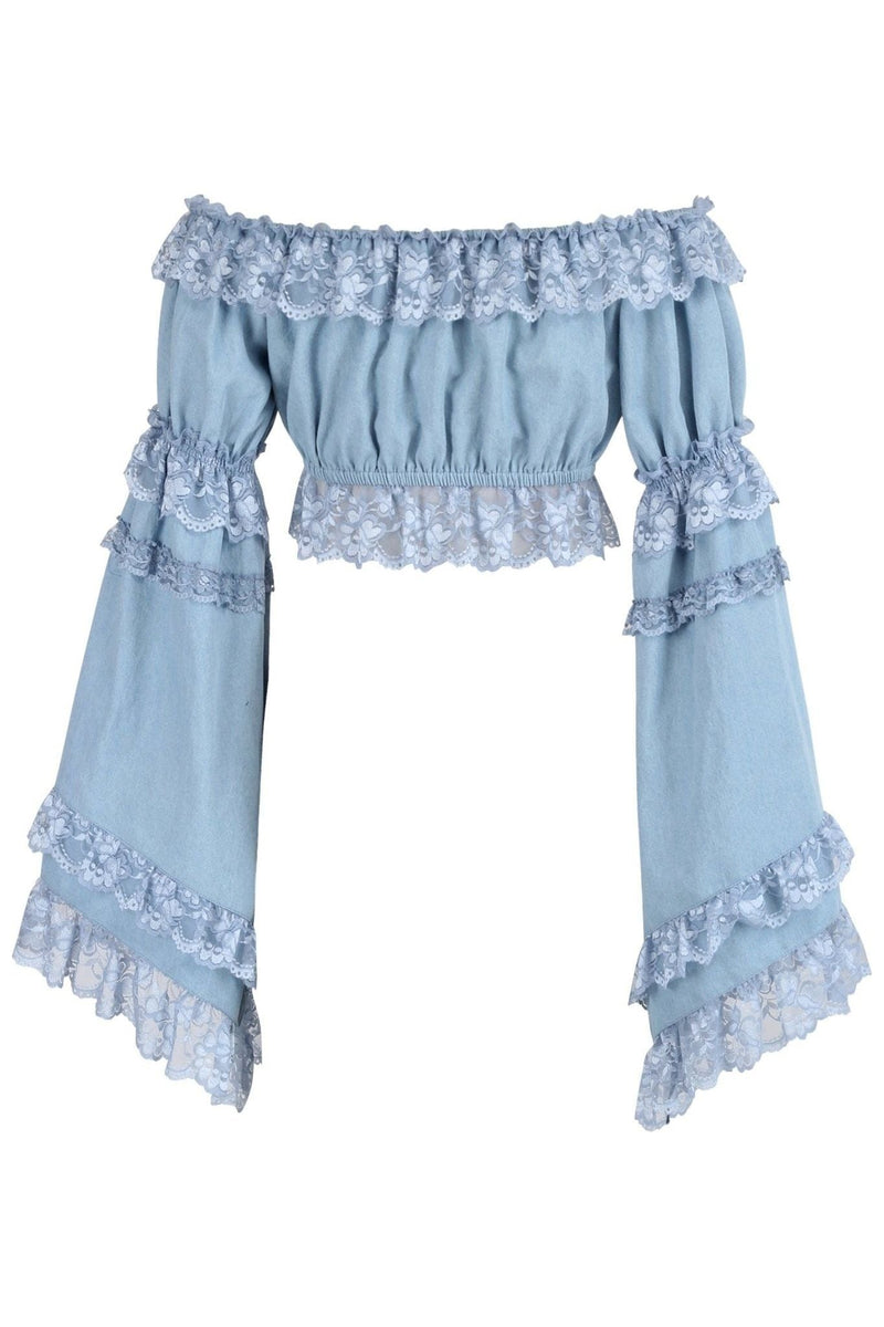 Purple/Black Brocade Smocked Flare Sleeve Peasant Top