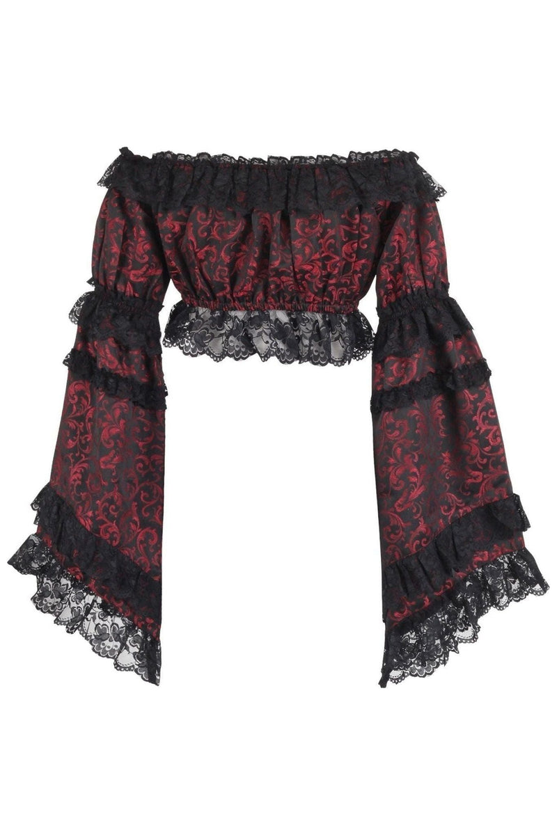 Black Lace Smocked Flare Sleeve Peasant Top