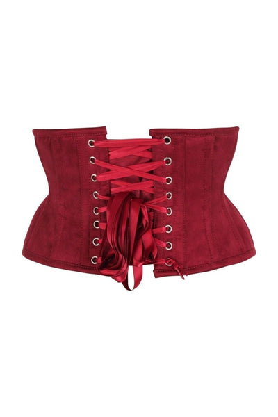 Top Drawer Red Suede Steel Boned Mini Waist Cincher Corset - Daisy Corsets