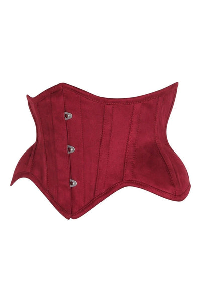 Top Drawer Red Suede Steel Boned Mini Waist Cincher Corset - Daisy Corsets