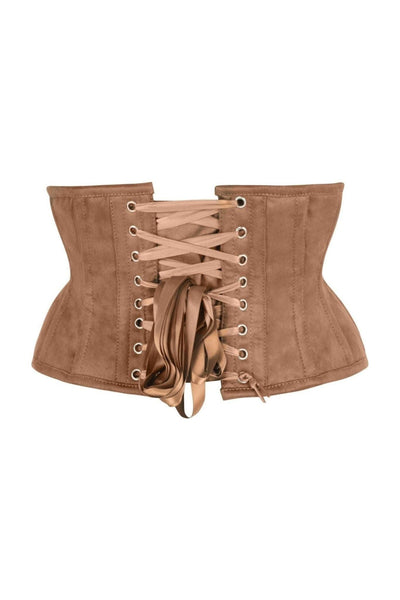 Top Drawer Tan Suede Steel Boned Mini Waist Cincher Corset - Daisy Corsets