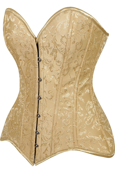 Lavish Gold Brocade Overbust Corset W/Busk Closure