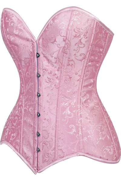 Lavish Lt Pink Brocade Overbust Corset W/Busk Closure