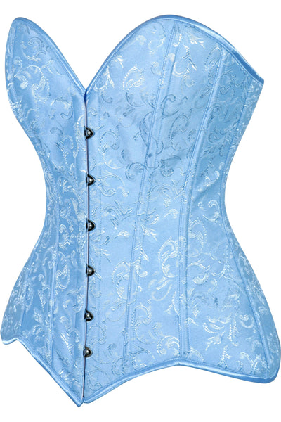 Lavish Lt Blue Brocade Overbust Corset W/Busk Closure