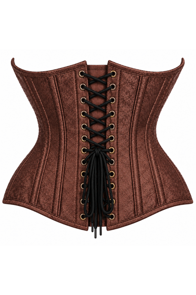 Top Drawer Double Steel Boned Brown Brocade Curvy Underbust Corset