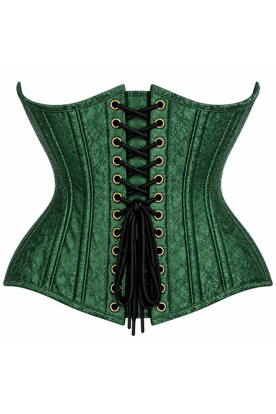 Top Drawer Double Steel Boned Green Brocade Curvy Underbust Corset