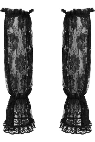 Black Sheer Lace Smocked Sleeves