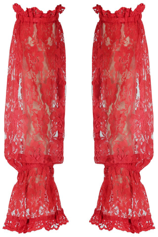 Red Sheer Lace Smocked Sleeves