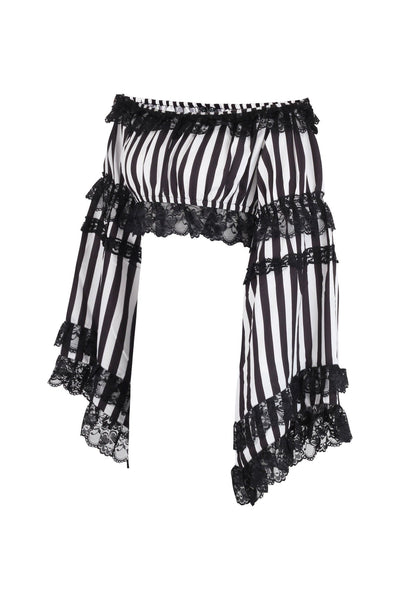 Black/White Striped Smocked Flare Sleeve Peasant Top