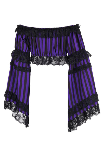Black/Purple Striped Smocked Flare Sleeve Peasant Top