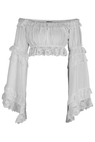 White Smocked Flare Sleeve Peasant Top