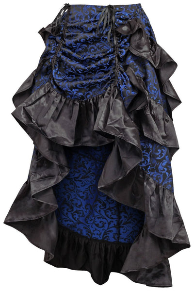 Blue/Black Brocade Adjustable High Low Bustle Skirt