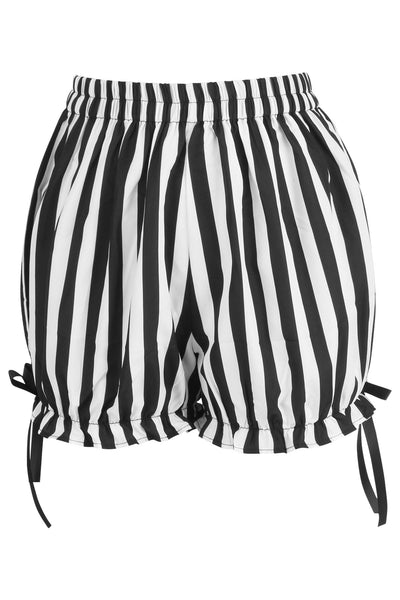 Top Drawer 2 PC White/Black Striped Burlesque Steel Boned Corset & Bloomer Set