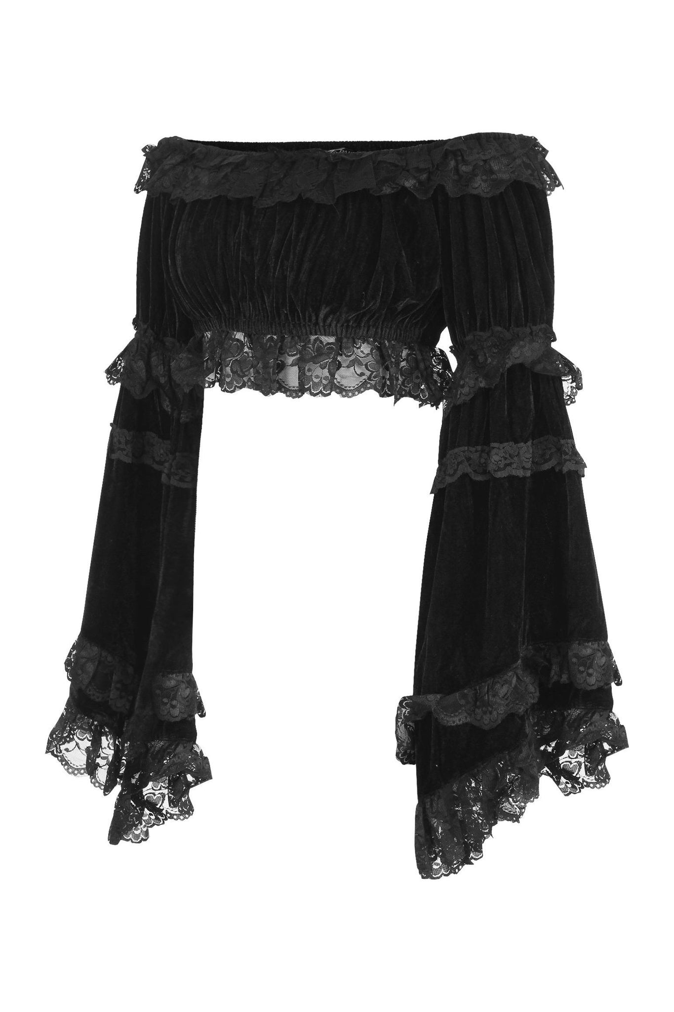 Red/Black Brocade Smocked Flare Sleeve Peasant Top main image 0
