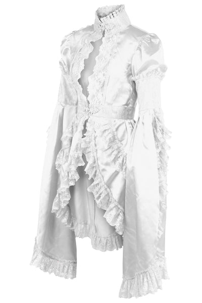 White Satin & Lace Ruffled Jacket