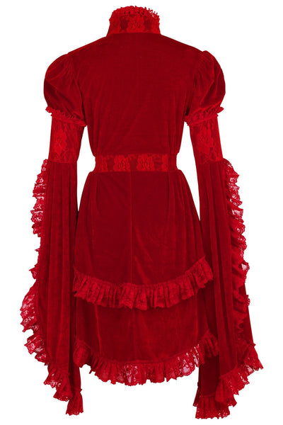 Dark Red Velvet & Lace Ruffled Jacket