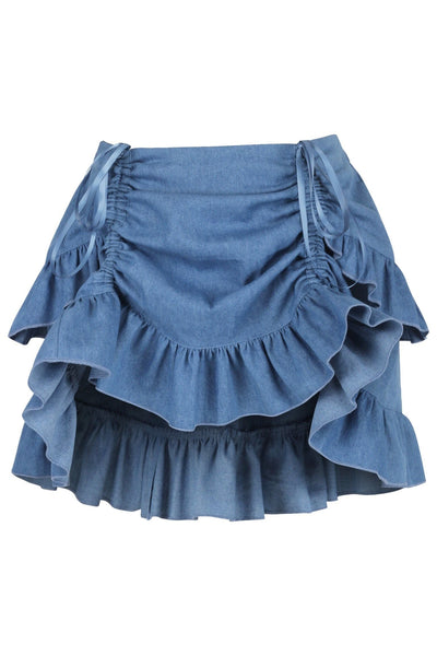 Lavish 2 PC White Brocade Corset & Denim Skirt Set