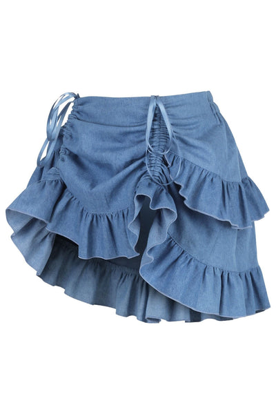 Lavish 2 PC White Brocade Corset & Denim Skirt Set