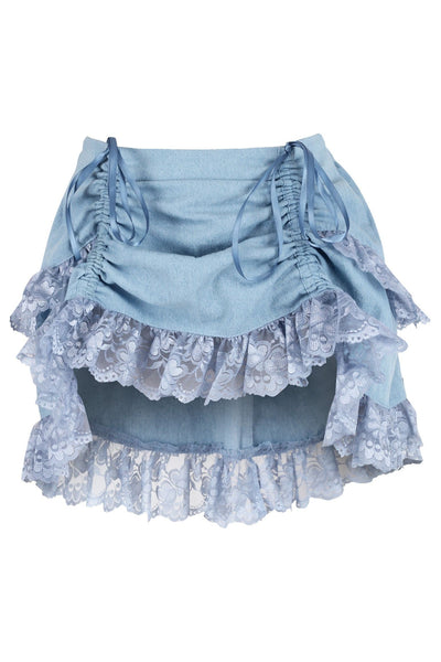 Light Blue Denim Ruched Bustle Skirt w/Lace