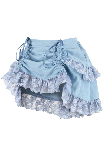 Light Blue Denim Ruched Bustle Skirt w/Lace