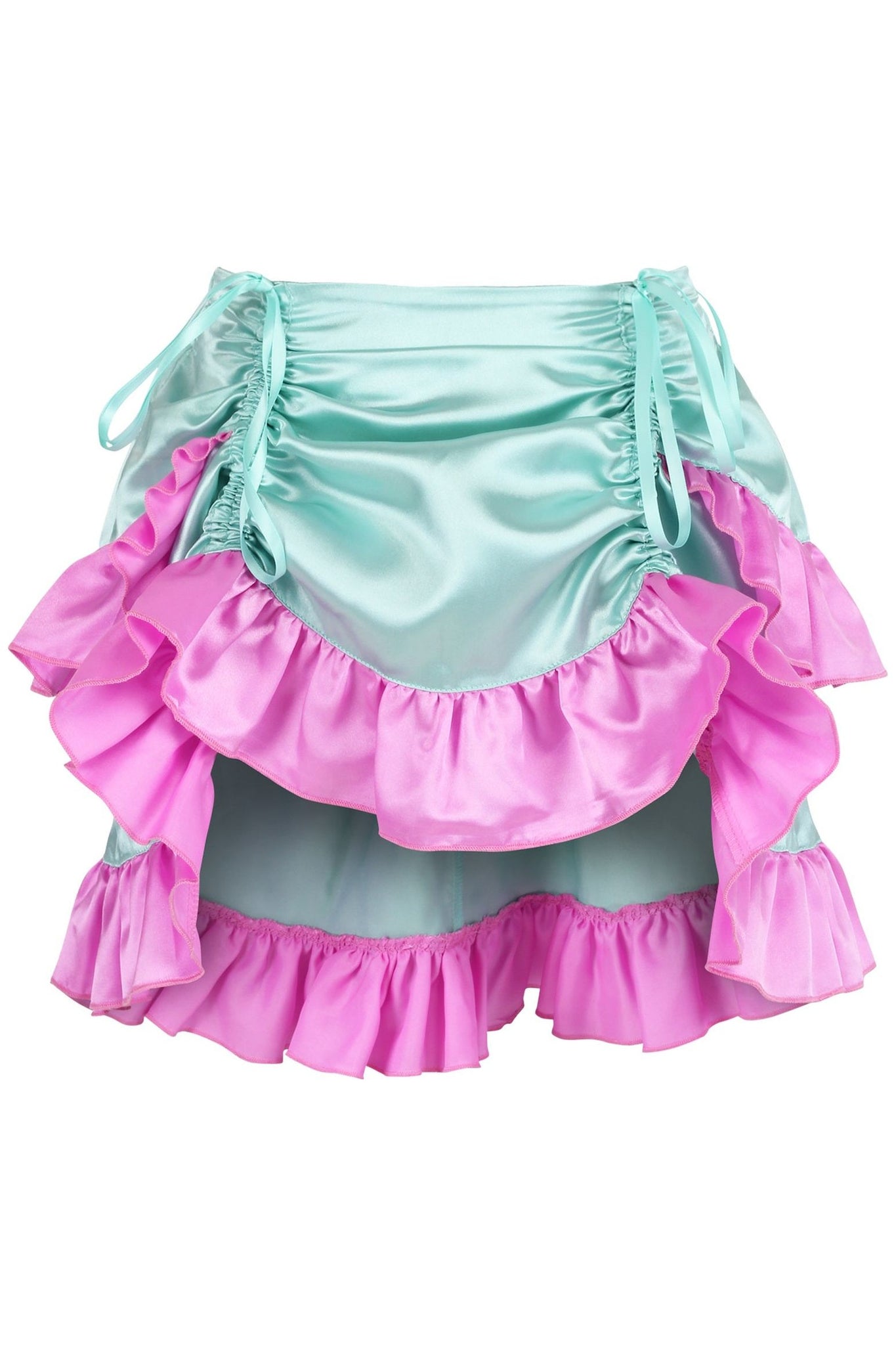 Mint/Pink Satin Ruched Bustle Skirt