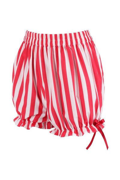 Top Drawer 2 PC Steel Boned Red Vinyl Patent Corset & Striped Bloomers Set