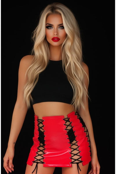 Red Patent Lace-Up Skirt