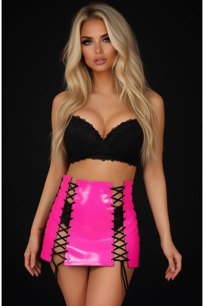 Hot Pink Patent Lace-Up Skirt w/Black Lacing