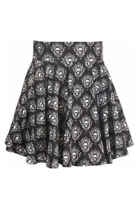 Black & White Skulls Stretch Lycra Skirt