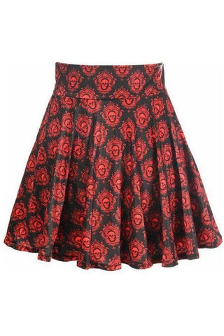 Black & Red Skulls Stretch Lycra Skirt
