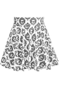 White/Black Gothic Skull Print Stretch Lycra Skirt