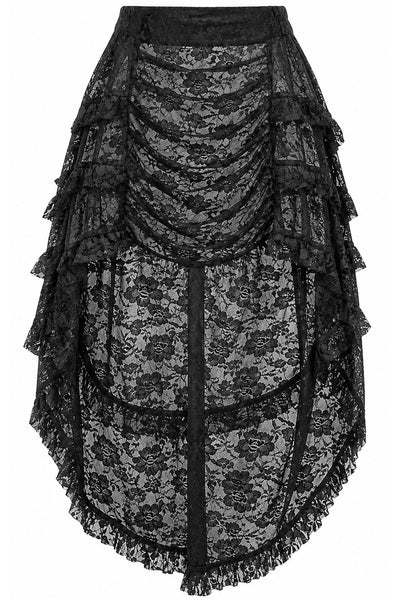 Sheer Black Lace Ruched Front High Low Lace Skirt