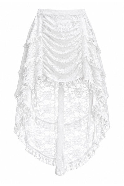 Sheer White Lace Ruched Front High Low Lace Skirt