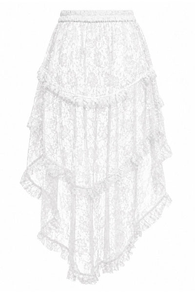 Sheer White Lace Ruched Front High Low Lace Skirt