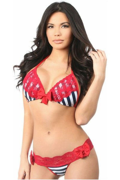 Nautical Lace Trimmed Pucker Back Bikini - Daisy Corsets