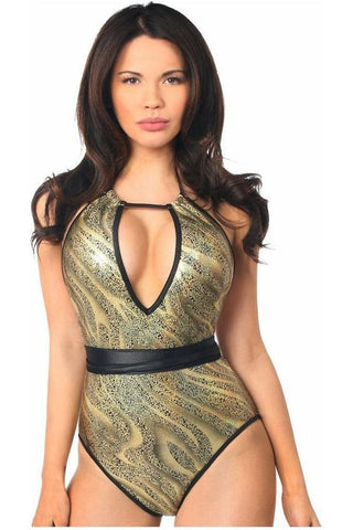 Metallic One-Piece Pucker Back Swimsuit w/Removable Belt - Daisy Corsets