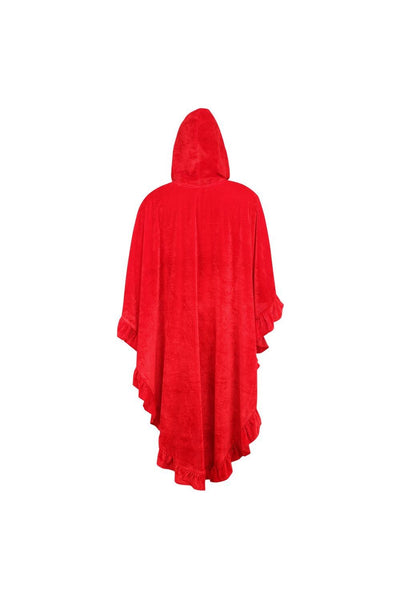 Red Velvet Hooded Ruffle Cape