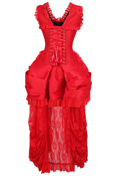 Top Drawer Steel Boned Red Lace Victorian Bustle Corset Dress
